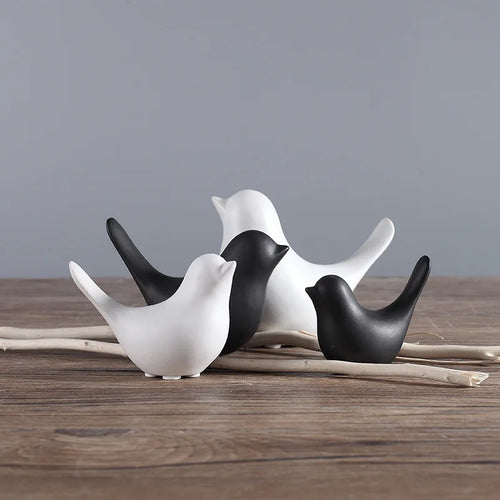 Nordic Ceramic Bird Figurine – Black or White Modern Sculptural Ornament
