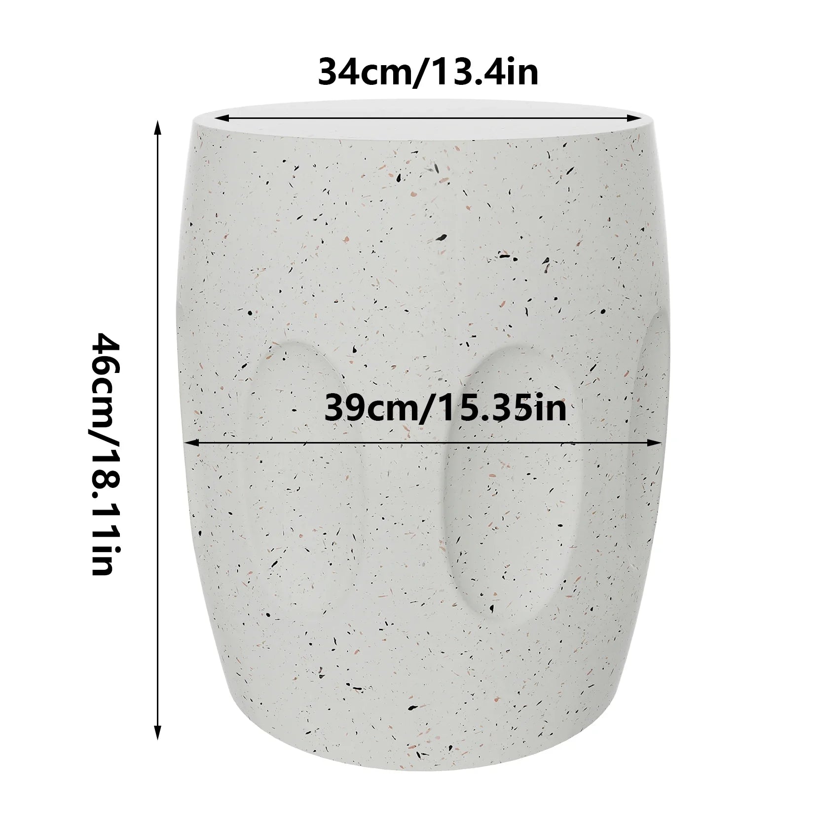 White ceramic planter with dimensions indicated on a white background