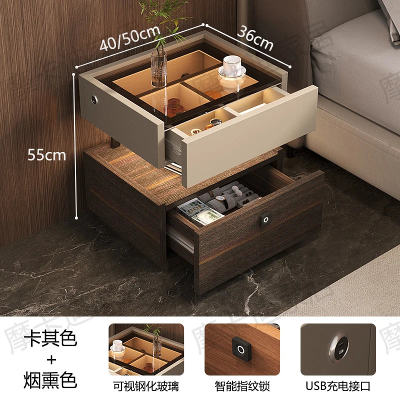 X Fingerprint Lock USB Induction Lamp Nightstands Room Storage Drawers Bedsides Table Luxury Side Mesa De Noche Bedroom Furnitur