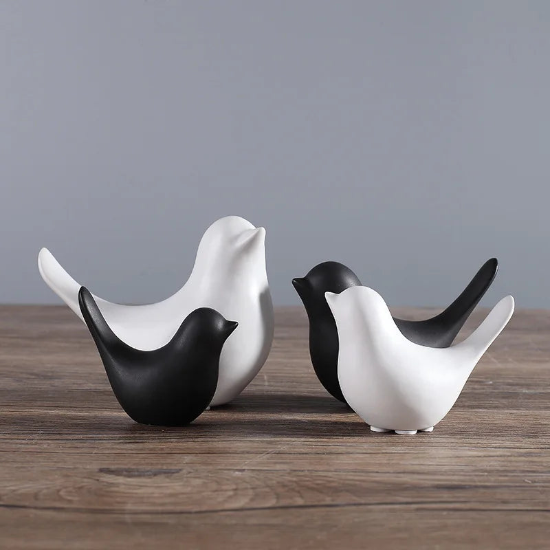Nordic Ceramic Bird Figurine – Black or White Modern Sculptural Ornament