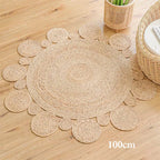 Woven Rugs Carpets for Living Room Bedroom Decor Pure Plants Round Carpets Home Decoration Floor Mats Retro Hollow Design