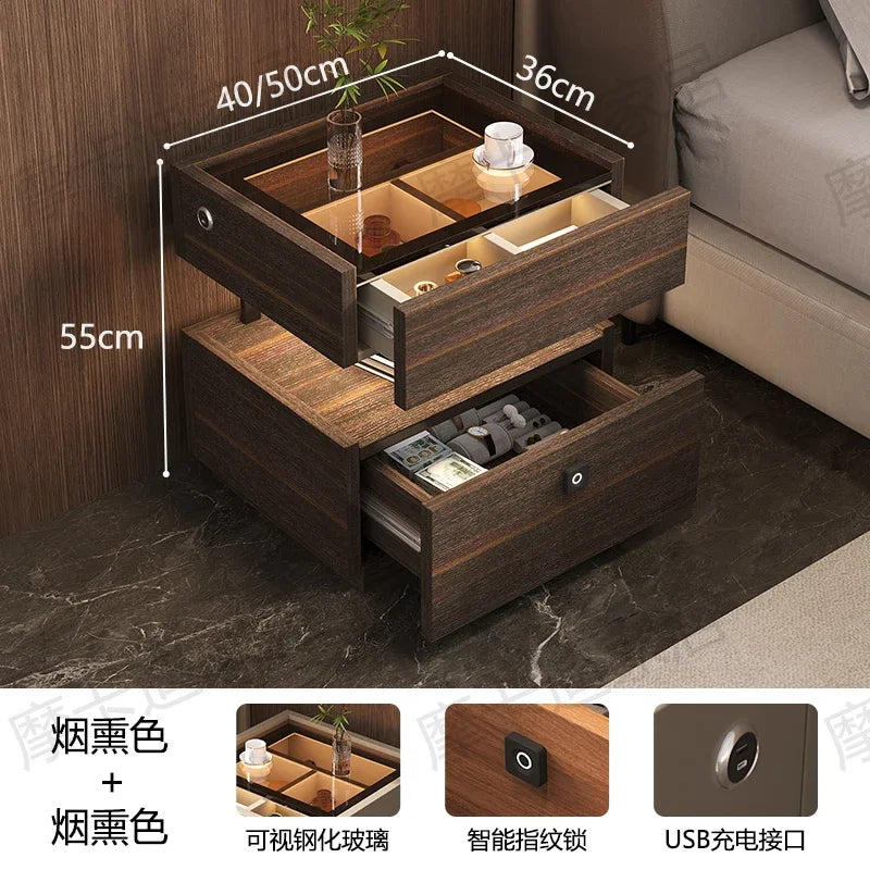 X Fingerprint Lock USB Induction Lamp Nightstands Room Storage Drawers Bedsides Table Luxury Side Mesa De Noche Bedroom Furnitur