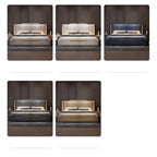 Set of five images showing a bed with different color options against a neutral background.