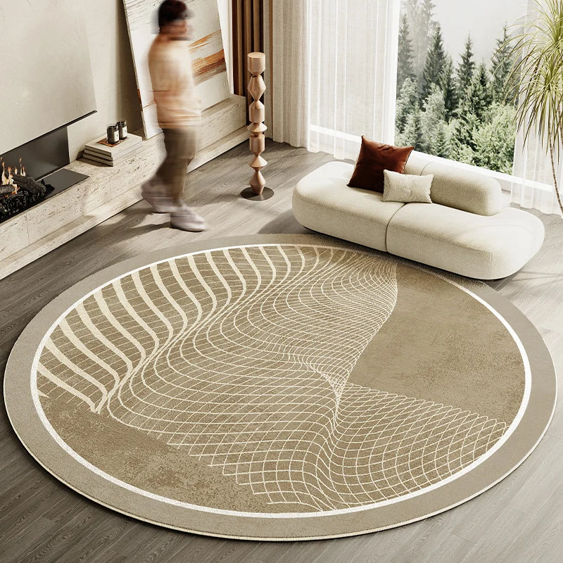 Japanese Style Living Room Decoration Striped Carpet Home Round Anti-slip Mat Thick Washable Lounge Rug Simple Rugs for Bedroom