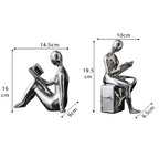 Modern Ceramic Reading Couple Bookends – Gold or Silver Abstract Sculptures (Set of 2)