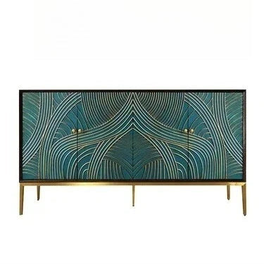 Decorative cabinet with a green and gold pattern on a white background