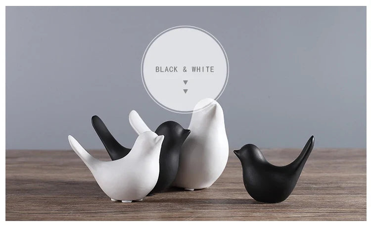 Nordic Ceramic Bird Figurine – Black or White Modern Sculptural Ornament