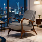 Modern Gray Upholstered Wood Accent Lounge Chair