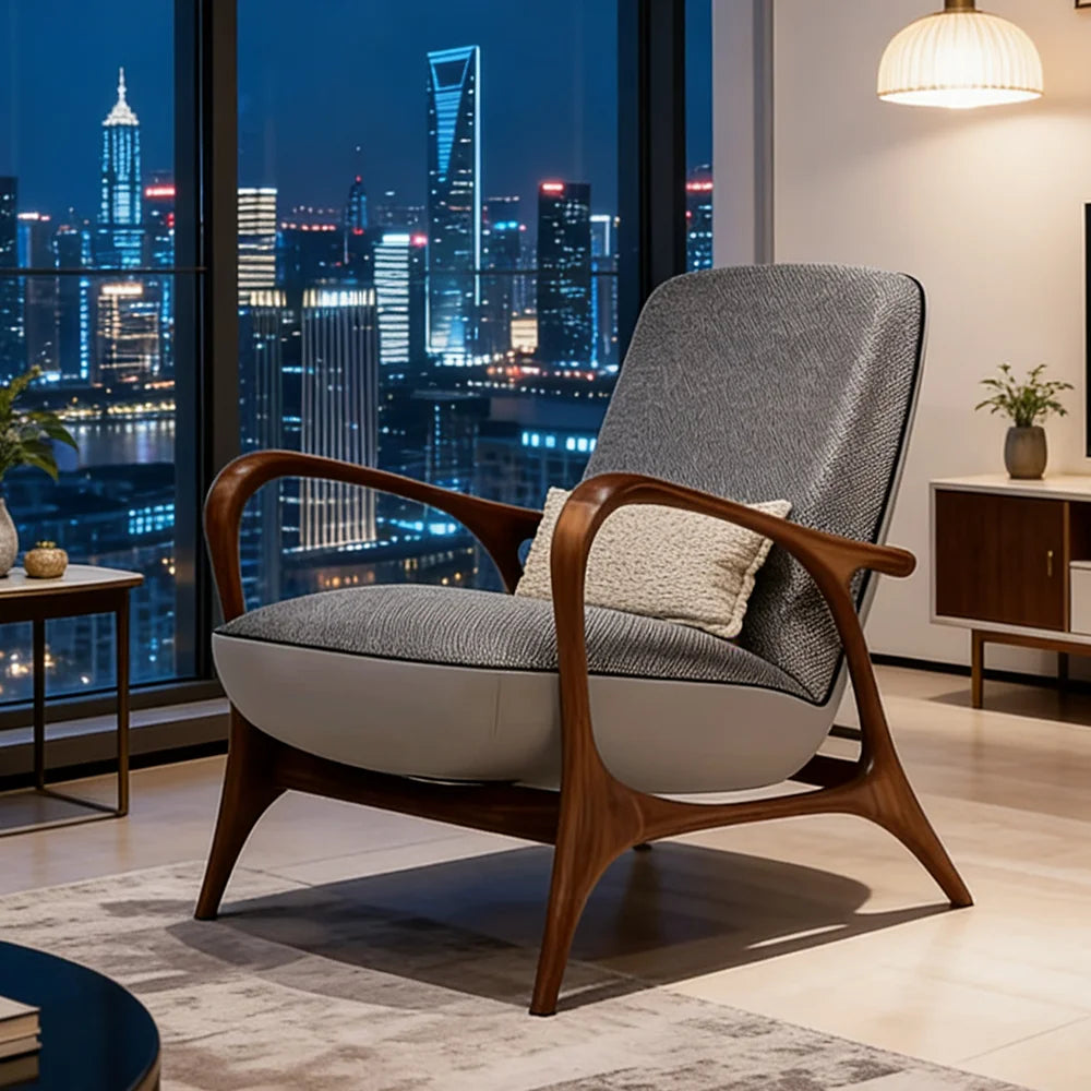 Modern Gray Upholstered Wood Accent Lounge Chair