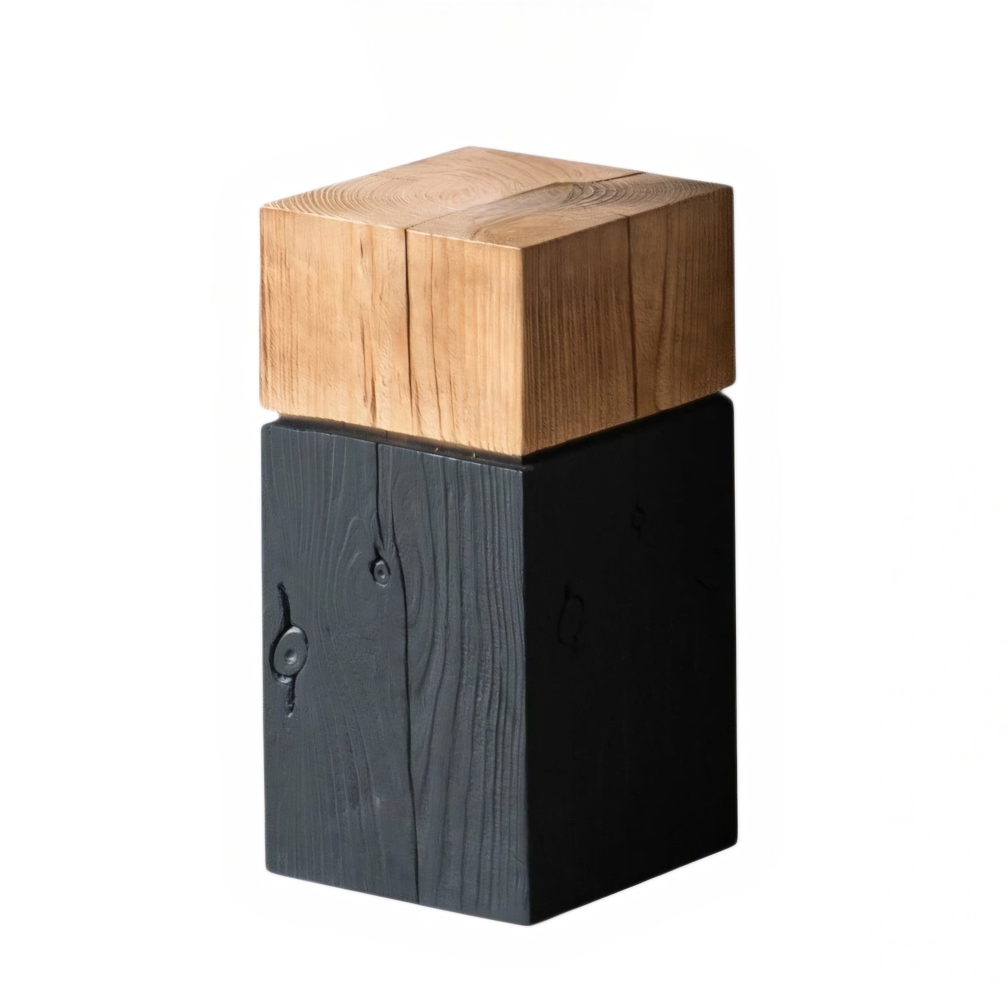 Wooden and black rectangular object on a white background