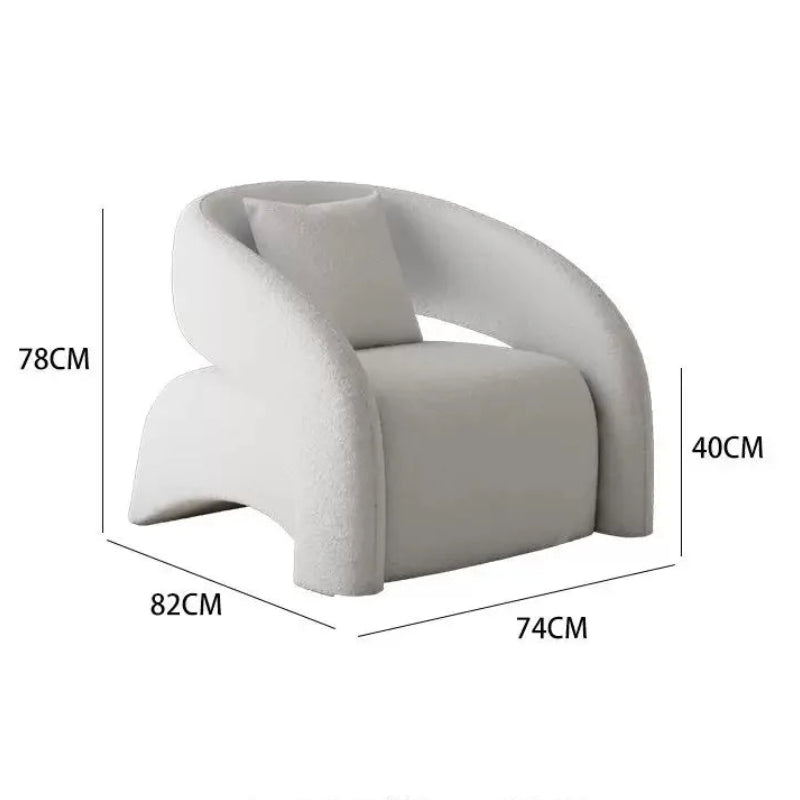 Gray armchair with dimensions labeled on a white background
