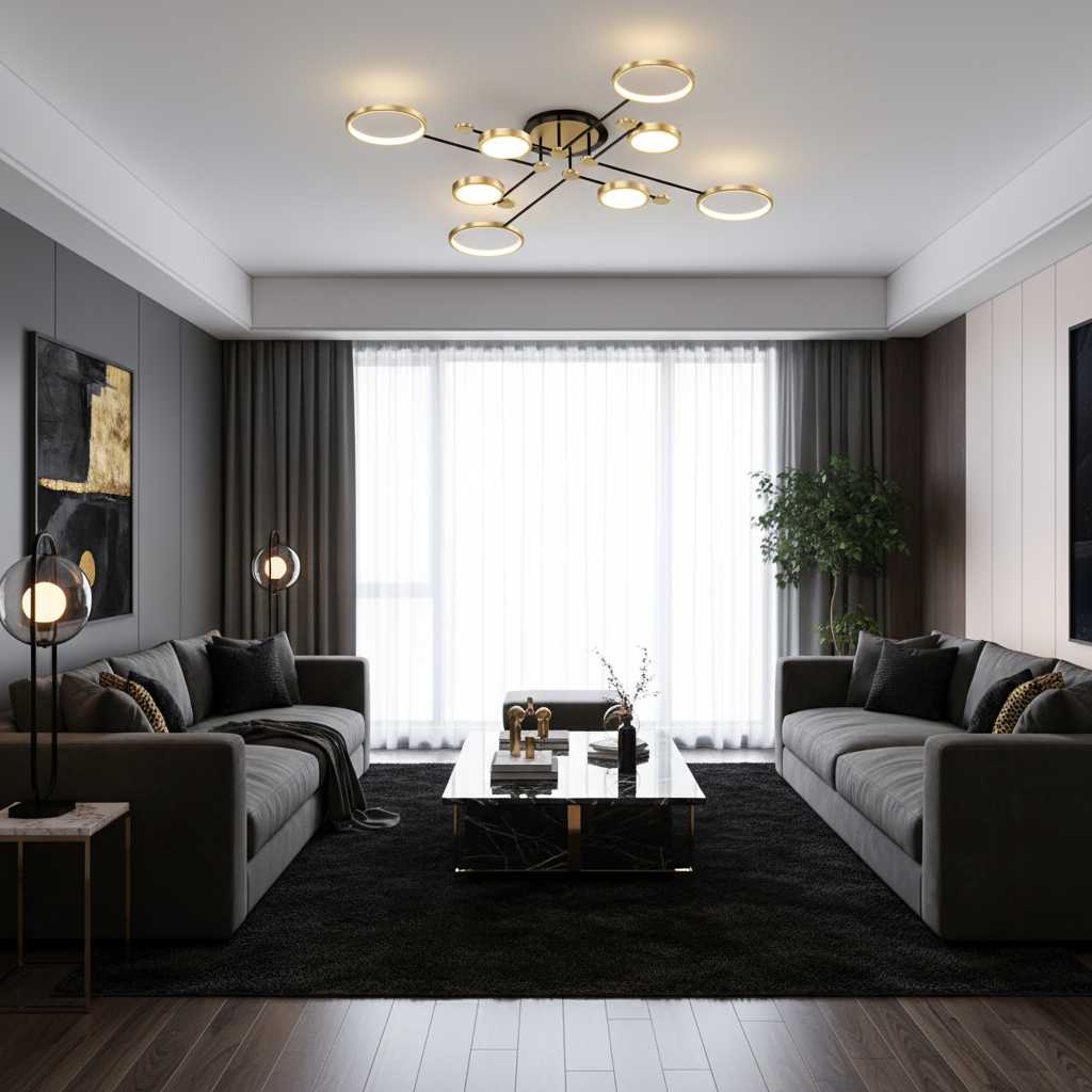 Chemistry Flush Mount Chandelier Gold LED 130cm Low Ceiling Light
