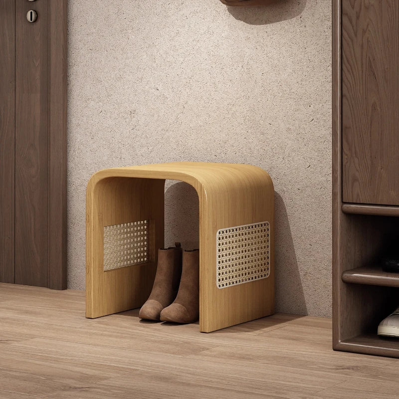 Natural Rattan Entryway Bench – Minimalist Woven Stool