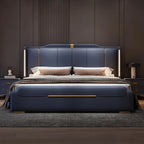 Luxury King Size Leather Storage Bed – Modern Solid Wood Frame