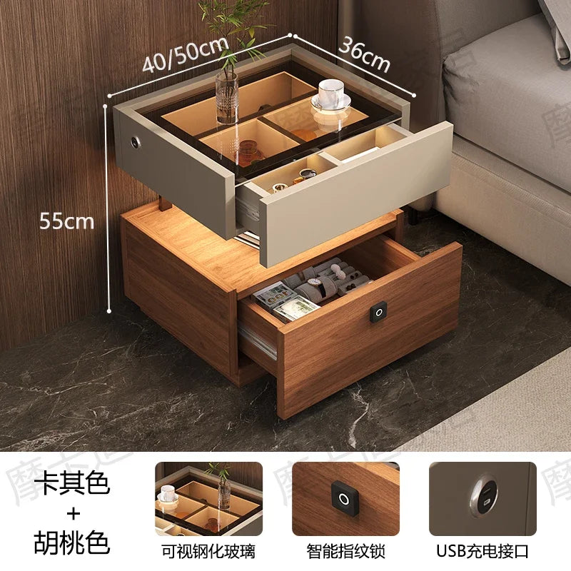 X Fingerprint Lock USB Induction Lamp Nightstands Room Storage Drawers Bedsides Table Luxury Side Mesa De Noche Bedroom Furnitur