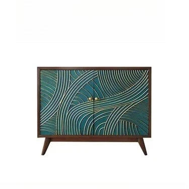 Decorative cabinet with wavy pattern on a white background