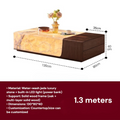 Dimensions of a decorative coffee table with LED light and solid wood frame.