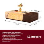Dimensions of a decorative coffee table with LED light and solid wood frame.