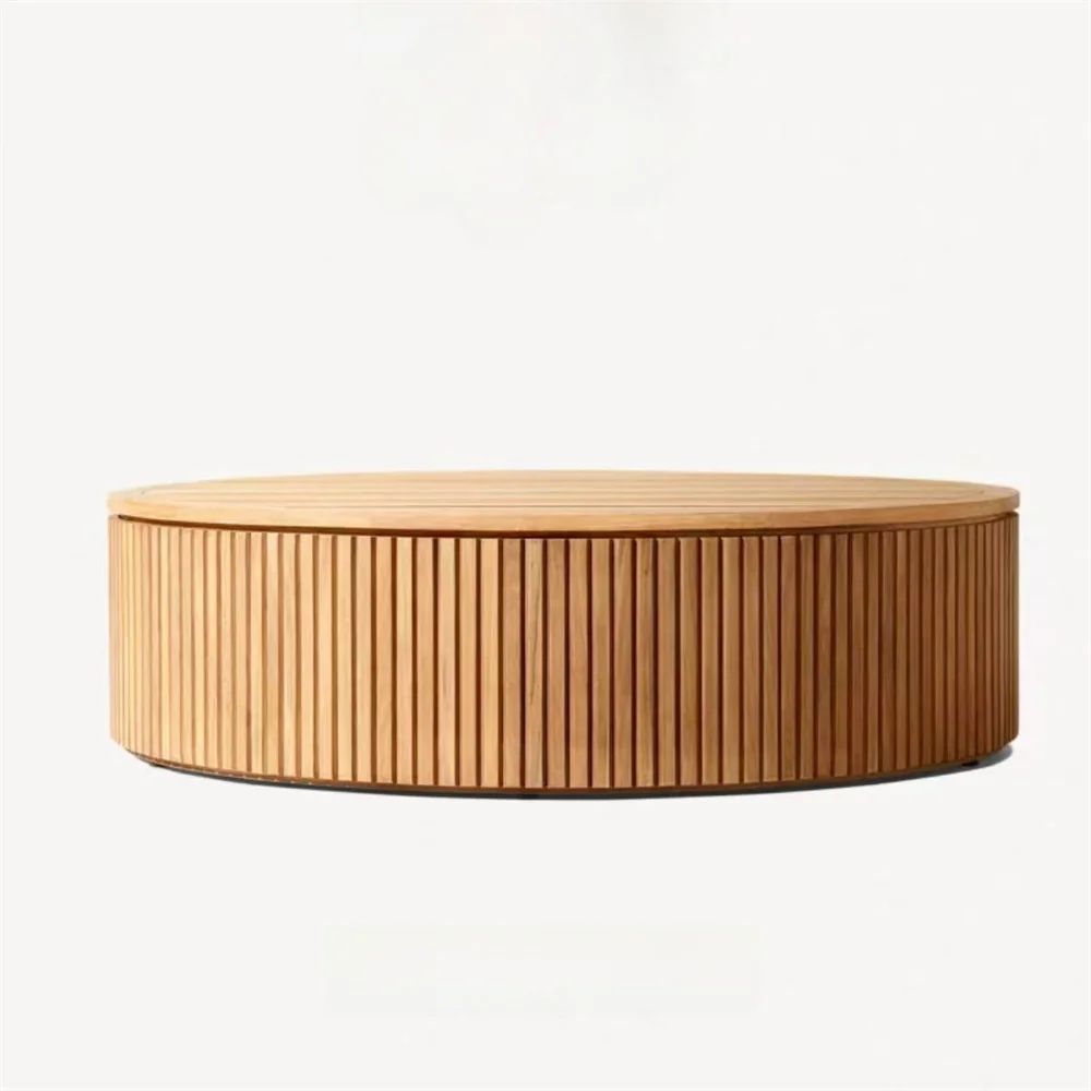 Wooden round coffee table on a white background