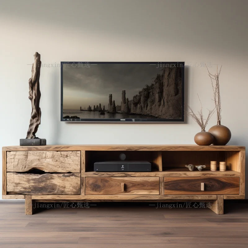 Japanese Wabi-Sabi Style Solid Wood TV Stand Nordic Retro B&B Storage TV Rack Designed Low Cabinet Home Furniture Muebles FYST