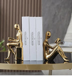 Modern Ceramic Reading Couple Bookends – Gold or Silver Abstract Sculptures (Set of 2)