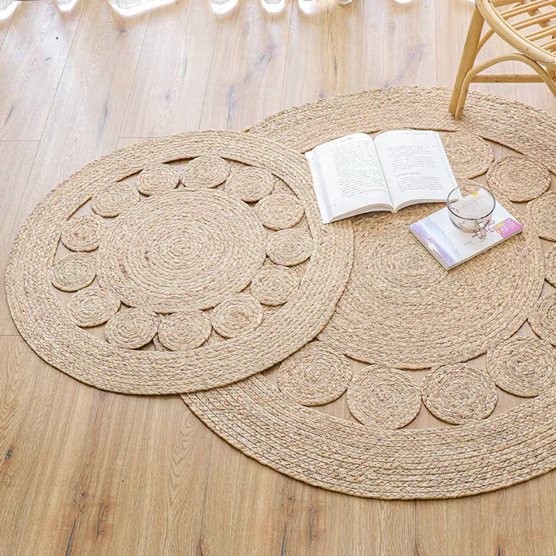 Woven Rugs Carpets for Living Room Bedroom Decor Pure Plants Round Carpets Home Decoration Floor Mats Retro Hollow Design