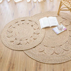 Woven Rugs Carpets for Living Room Bedroom Decor Pure Plants Round Carpets Home Decoration Floor Mats Retro Hollow Design