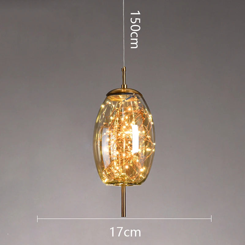Modern Starry Sky Glass LED Pendant Light – Luxury Hanging Ceiling Lamp