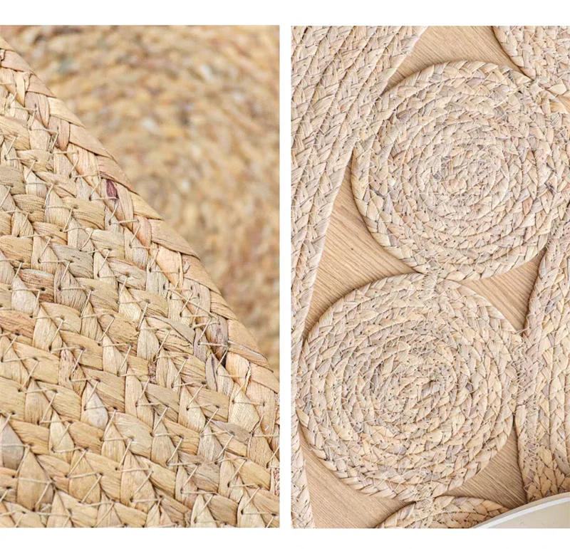 Woven Rugs Carpets for Living Room Bedroom Decor Pure Plants Round Carpets Home Decoration Floor Mats Retro Hollow Design