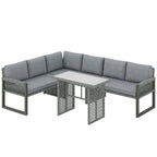 Outsunny 6 Seater Rattan Garden Furniture Set with 3 Loveseats, Table, Patio Rattan Furniture Corner Sofa Set, Grey