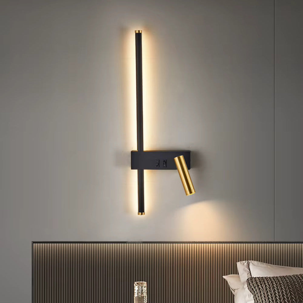 Bold Gold Black LED Wall Lamp Dual Switch Reading Light Bedside