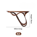 Dark wooden shelf bracket with dimensions on a white background