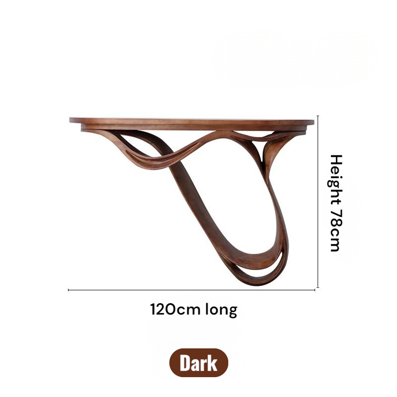 Dark wooden shelf bracket with dimensions on a white background