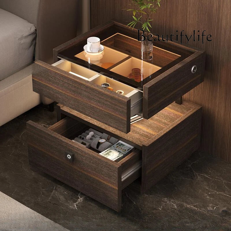 X Fingerprint Lock USB Induction Lamp Nightstands Room Storage Drawers Bedsides Table Luxury Side Mesa De Noche Bedroom Furnitur