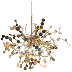 Decorative chandelier with metallic leaves on a white background