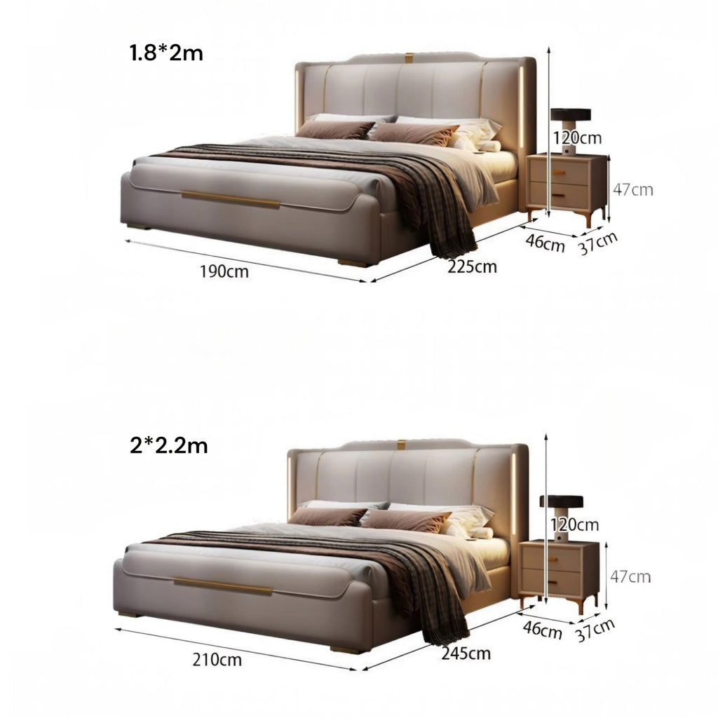 Luxury King Size Leather Storage Bed – Modern Solid Wood Frame