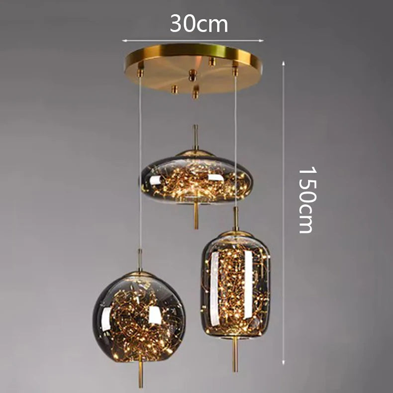 Modern Starry Sky Glass LED Pendant Light – Luxury Hanging Ceiling Lamp
