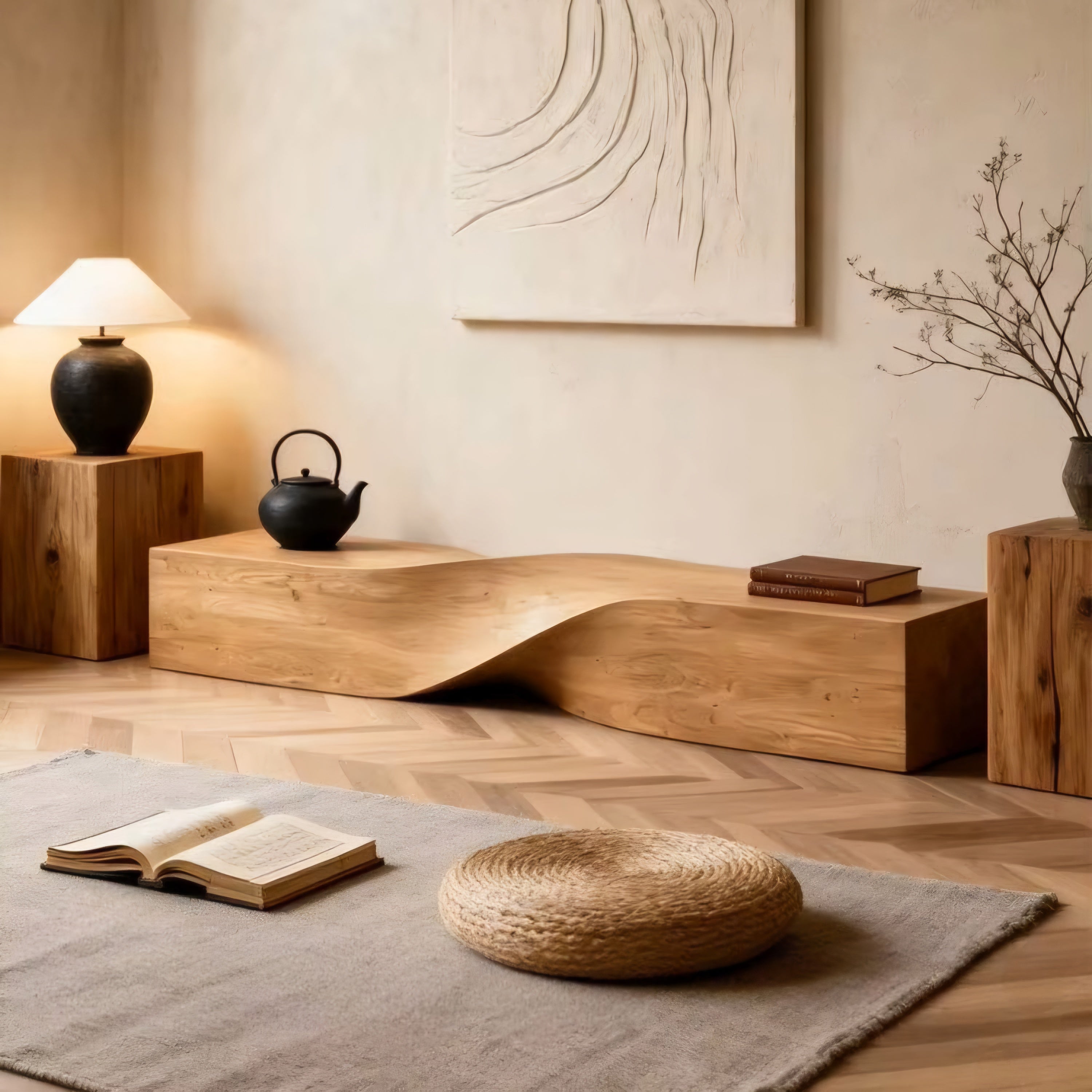 Solid Wood Bench | Wabi-Sabi Pine Wood Entryway & Dining Bench