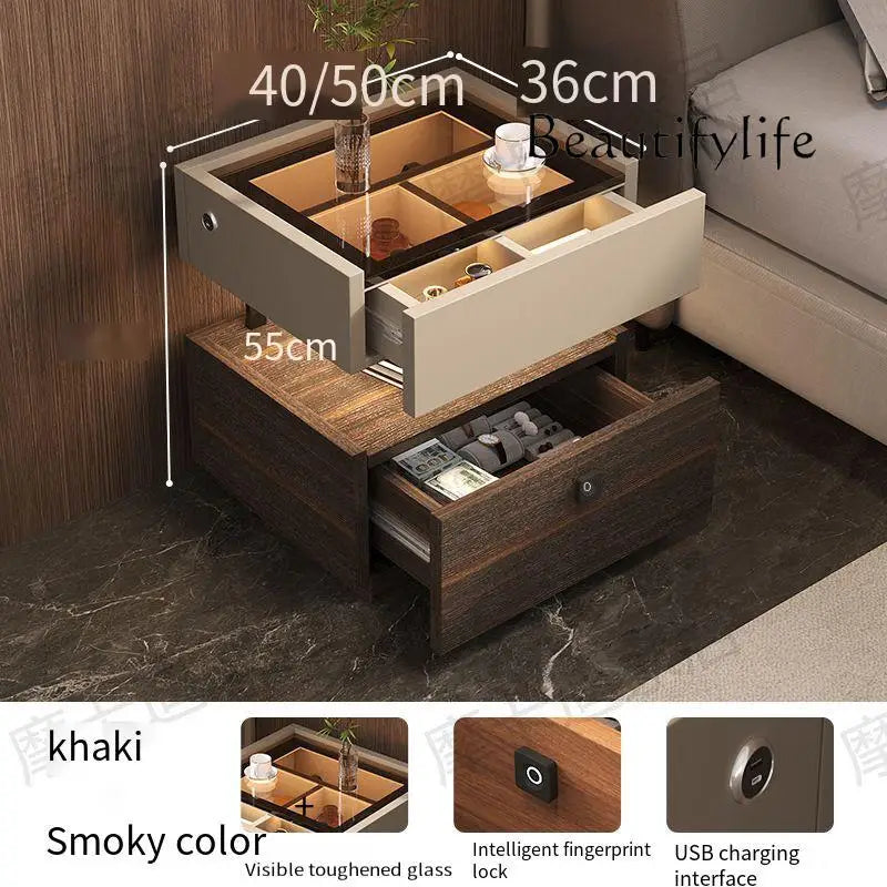 X Fingerprint Lock USB Induction Lamp Nightstands Room Storage Drawers Bedsides Table Luxury Side Mesa De Noche Bedroom Furnitur