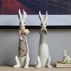 Country Rabbit Couple Ornaments – Hand-Painted Resin Figures