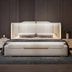 Luxury King Size Leather Storage Bed – Modern Solid Wood Frame