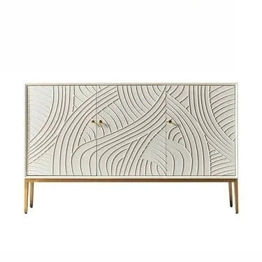 Decorative cabinet with wavy pattern on a white background
