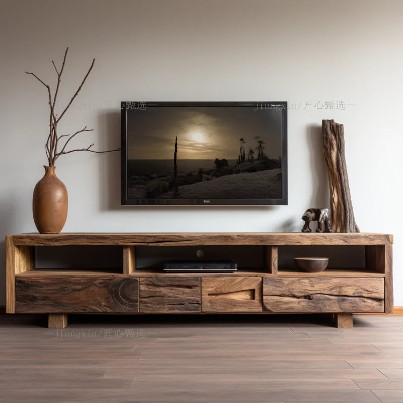Japanese Wabi-Sabi Style Solid Wood TV Stand Nordic Retro B&B Storage TV Rack Designed Low Cabinet Home Furniture Muebles FYST