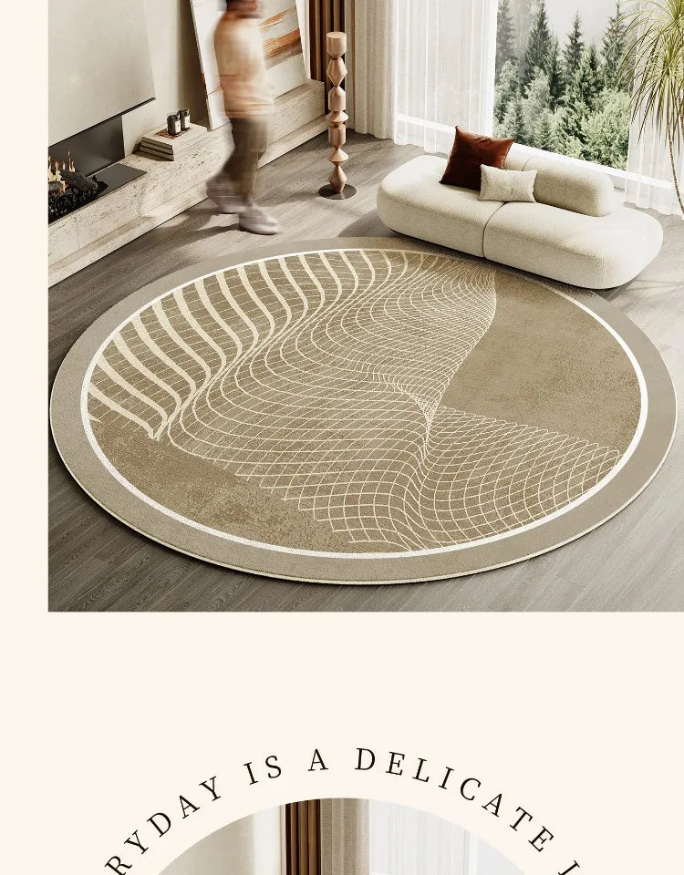 Japanese Style Living Room Decoration Striped Carpet Home Round Anti-slip Mat Thick Washable Lounge Rug Simple Rugs for Bedroom