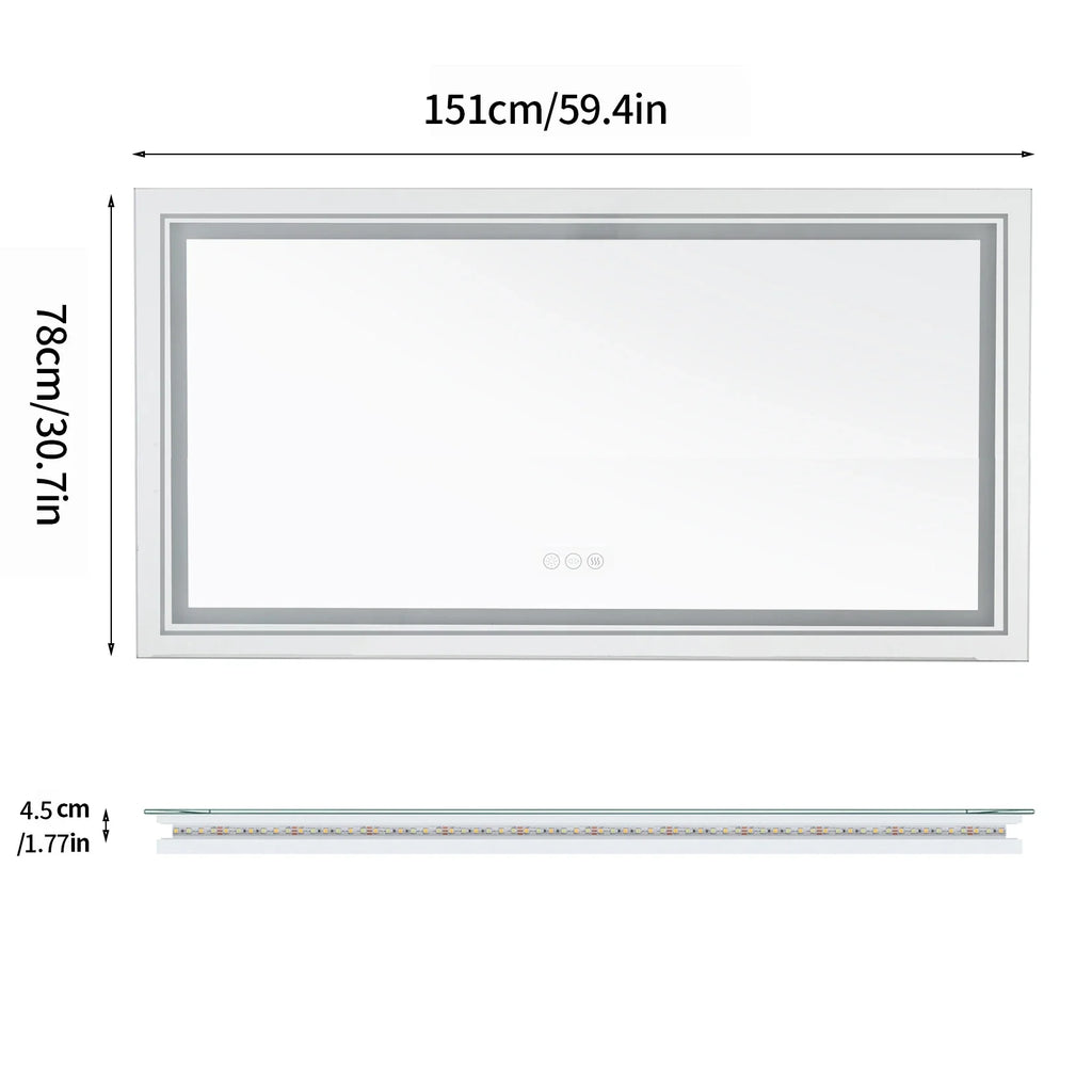 Measurement chart of a rectangular Mirror object with dimensions labeled.