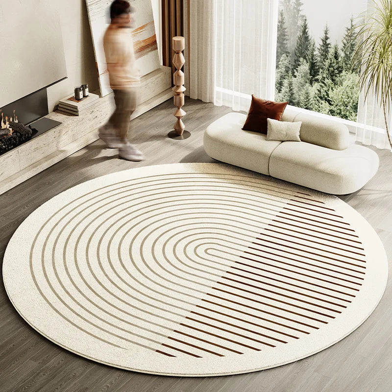 Japanese Style Living Room Decoration Striped Carpet Home Round Anti-slip Mat Thick Washable Lounge Rug Simple Rugs for Bedroom