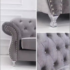 Luxury Chesterfield Velvet Sofa – Dark Grey & Black
