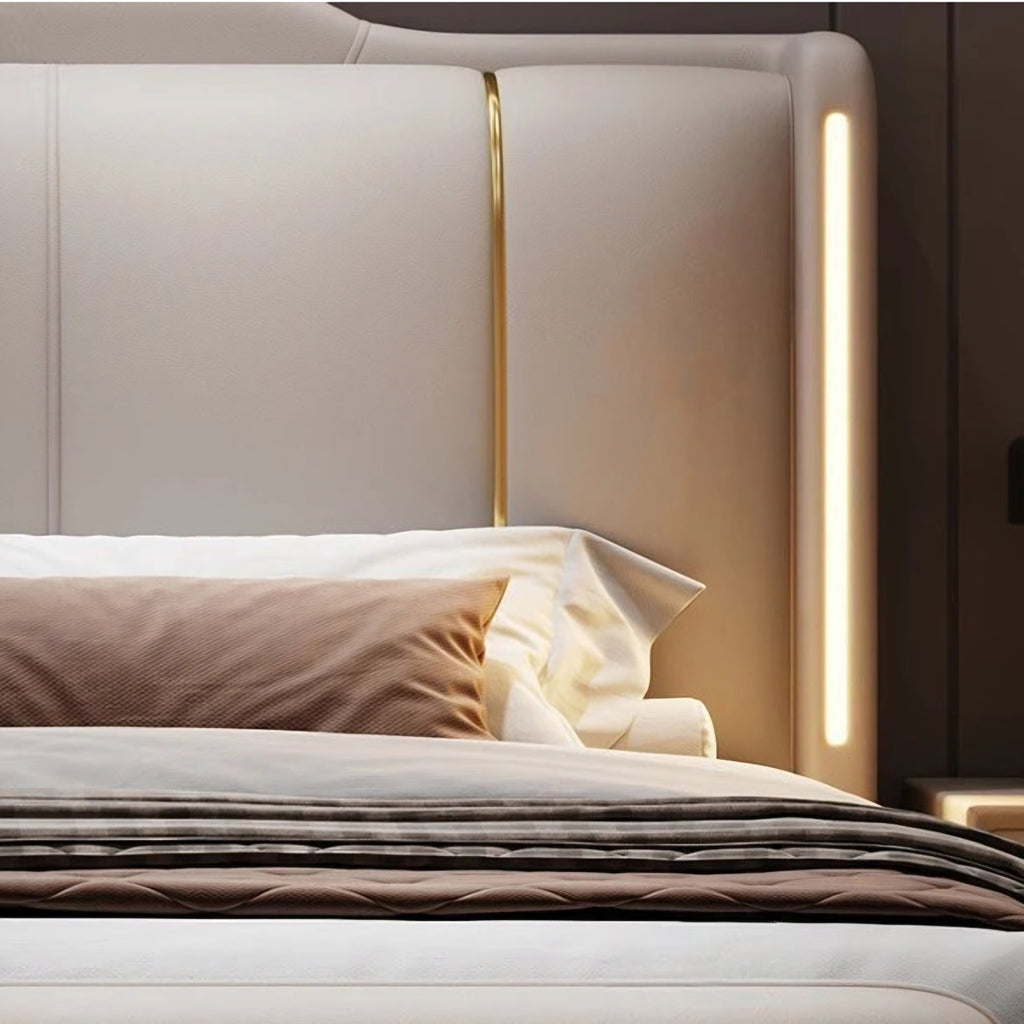 Luxury King Size Leather Storage Bed – Modern Solid Wood Frame