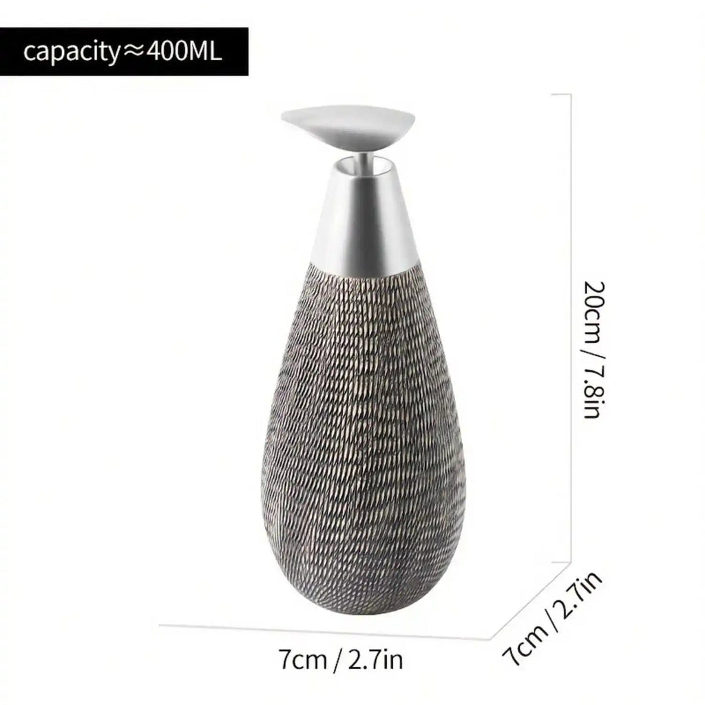 Decorative bottle with textured design and measurements on a white background