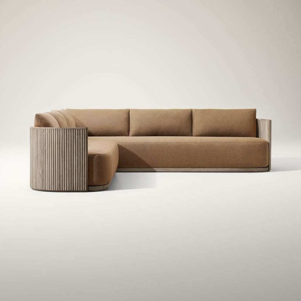 Beige sectional sofa on a white background
